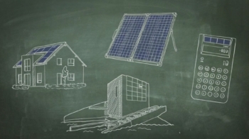 Schematische Darstellung, wie Photovoltaik funktioniert